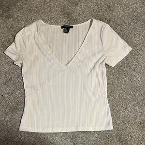 Forever 21 ribbed v-neck white top sz small